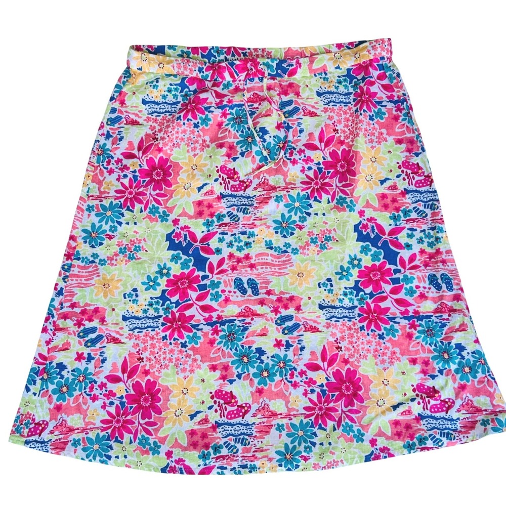 Christopher & Banks women's colorful skirt linen tropical print floral M Petite